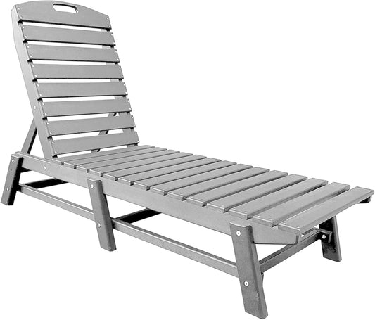 Phat Tommy Outdoor Pool Chaise Lounge, Heavy-Duty Beach Lounger - Folding, HDPE, Recycled Poly Furniture - Reclining Lounge Chair for Patio, Deck, Beach, Cabana, or Poolside, Grey