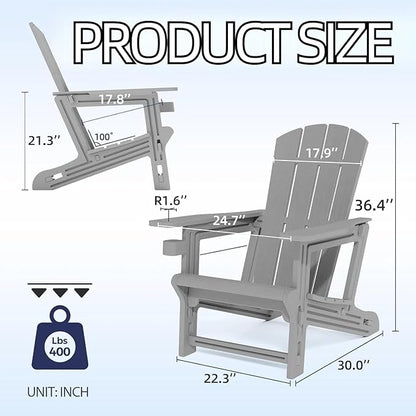 FONTOI Adirondack Chair, Plastic Adirondack Chair with Cup Holder, Outdoor Weather Resistant Lawn Furniture, 400 LBS Capacity Recliner, Garden Backyard Patio Without Screws Install, Set of 2 Grey