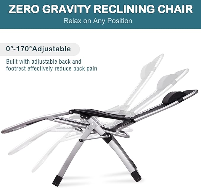 NAIZEA Padded Zero Gravity Chair, Folding Outdoor Lounge Chairs, Adjustable Reclining Camping Chairs with Cup Holder - Photo 6