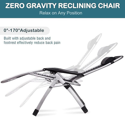 NAIZEA Padded Zero Gravity Chair, Folding Outdoor Lounge Chairs, Adjustable Reclining Camping Chairs with Cup Holder, Ergonomic Patio Lawn Chair for Balcony Beach Deck Yard
