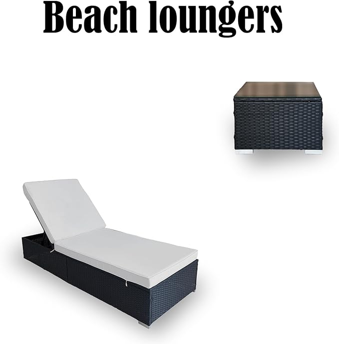 3 Piece Lounge Chair Outdoor, PE Wicker Rattan Chaise Lounge Chair with 5 Position Adjustable Backrest - Photo 5
