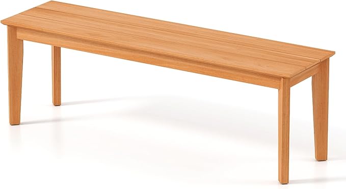 Tangkula 55" Teak Wood Outdoor Bench, 3-Person Backless Patio Dining Bench with 880 LBS Weight Capacity, Outdoor Patio Bench Seat for Garden, Front Porch and Backyard