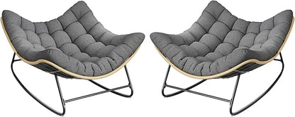 Outdoor Rocking Chair, 2 PCS Indoor Papasan Chairs, Oversized Egg Rocking Chair with Thick Cushion, Rattan Wicker Rocker Lounge Chair for Bedroom, Living Room, Patio, Garden, Porch (Dark Grey)