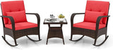 ORALNER 3 Pieces Patio Furniture Set, Outdoor Wicker Rocking Chairs with Cushions, Pillows, Glass Coffee Table - Photo 1