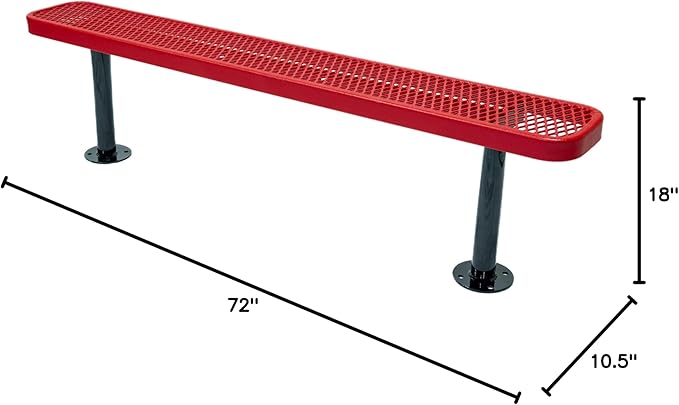 COATEDOUTDOORFURNITURE Coated Outdoor Furniture Heavy-Duty Outdoor Bench Thermoplastic Coated, Expanded Metal, Commercial-Grade Seating, Made in America (Surface Without Back, 6 Ft, Textured Red)