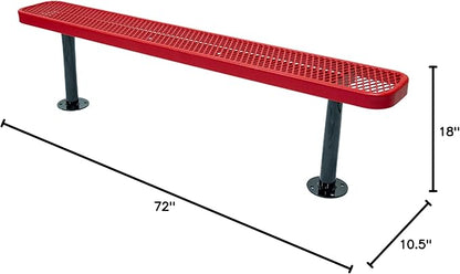 COATEDOUTDOORFURNITURE Coated Outdoor Furniture Heavy-Duty Outdoor Bench Thermoplastic Coated, Expanded Metal, Commercial-Grade Seating, Made in America (Surface Without Back, 6 Ft, Textured Red)