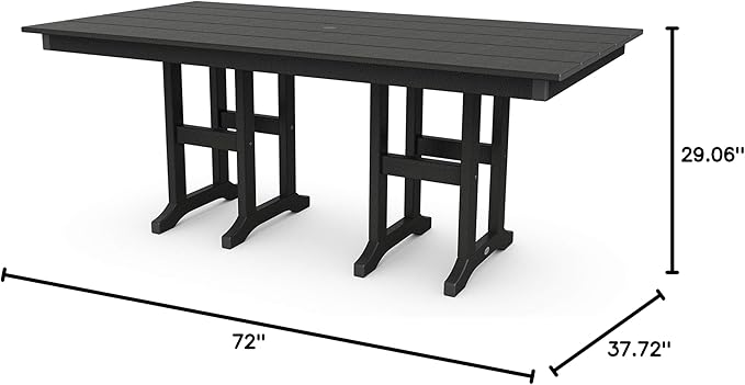 Polywood Lakeside Outdoor Dining Table, Black, All-Weather HDPE Patio Furniture, Made in USA, Deck, Garden, Pool