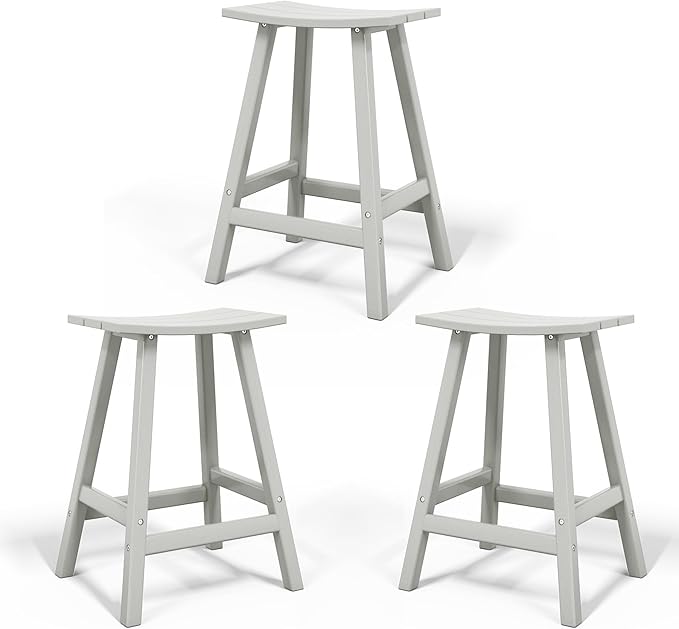 Costaelm All-Weather Bar Stools Set of 3, 24" Height Outdoor Bar Stools, Adirondack Poly Patio Bar Stool for Patio, Deck, Kitchen Counter and Garden, Sand