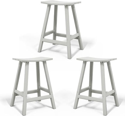 Costaelm All-Weather Bar Stools Set of 3, 24" Height Outdoor Bar Stools, Adirondack Poly Patio Bar Stool for Patio, Deck, Kitchen Counter and Garden, Sand