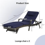 KEIKI Wicker Outdoor Chaise Lounge Chairs Set of 2 for Patio & Pool Side with 5-Level Adjustable Backrest and Cushions - Photo 2