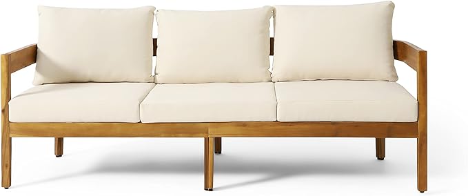 Merax 76.5" Outdoor Acacia Wood Frame 3 Seater Sofa with Cushions for Patio,Garden