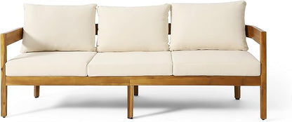 Merax 76.5" Outdoor Acacia Wood Frame 3 Seater Sofa with Cushions for Patio,Garden
