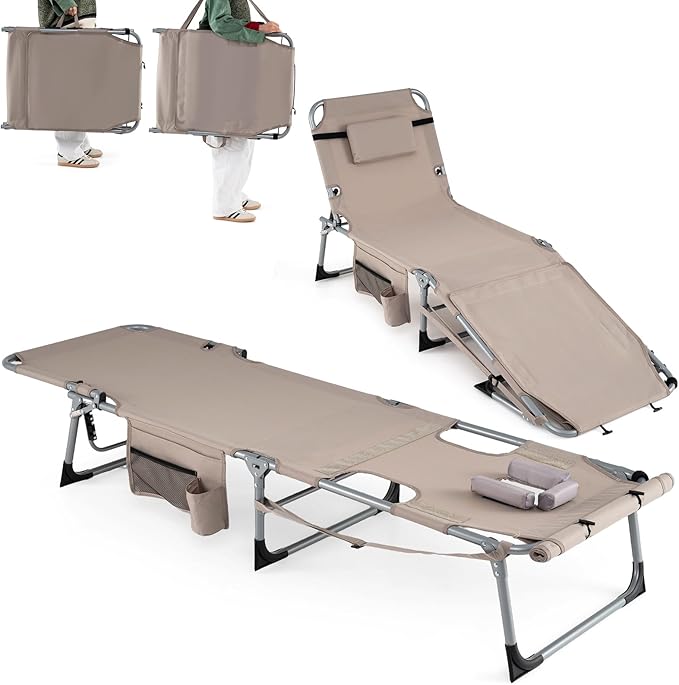 Goplus Tanning Chair with Face Arm Holes, Portable Sunbathing Chair w/4-Level Backrest, Head Pillow - Photo 1