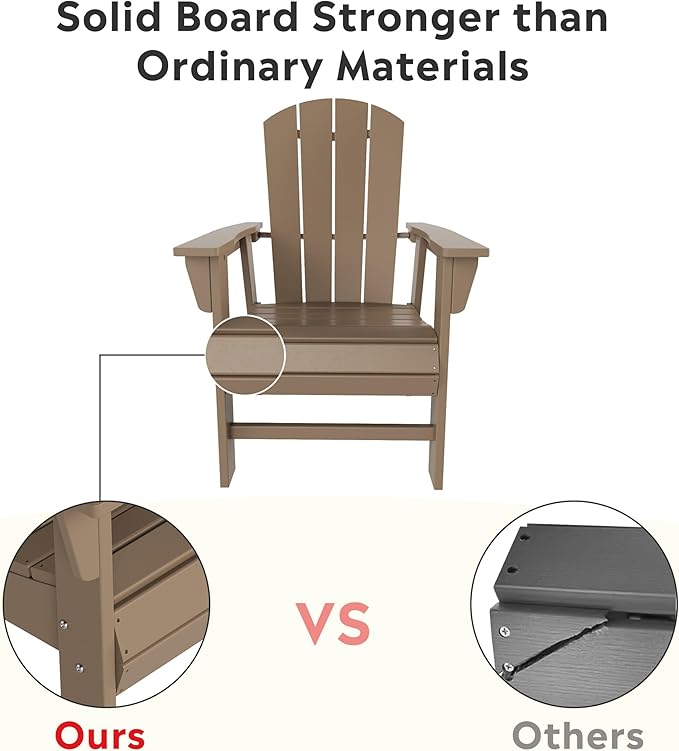 Costaelm Outdoor Fire Pit Chair, Patio hdpe Balcony Pool Adirondack Chair, Modern Front Porch Backyard Chair, Garden Resin Lounge Chair for Outside, Weathered Wood
