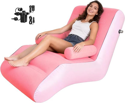 STARBRILLIANT Inflatable Deck Chair with Air Pump, Foldable Lounge Chair for Bedroom and Living Room, Indoor Sofa Lounge with Handrails(Pink)