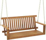 Tangkula 2 Person Hanging Porch Swing, Wooden Patio Swing with 2 Hanging Hemp Ropes, Slatted Seat & Back - Photo 1