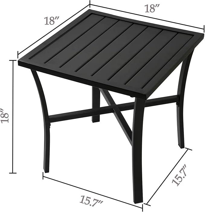 Outdoor Steel Side Table End Table for Patio, Backyard, Pool, Indoor Companion, Easy Maintenance and Weather Resistant, Black