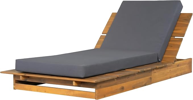 Christopher Knight Home Bard Patio Chaise Lounge Chair Outdoor, Acacia Wood Poolside Sun Lounger with 4-Thick Cushion - Photo 7