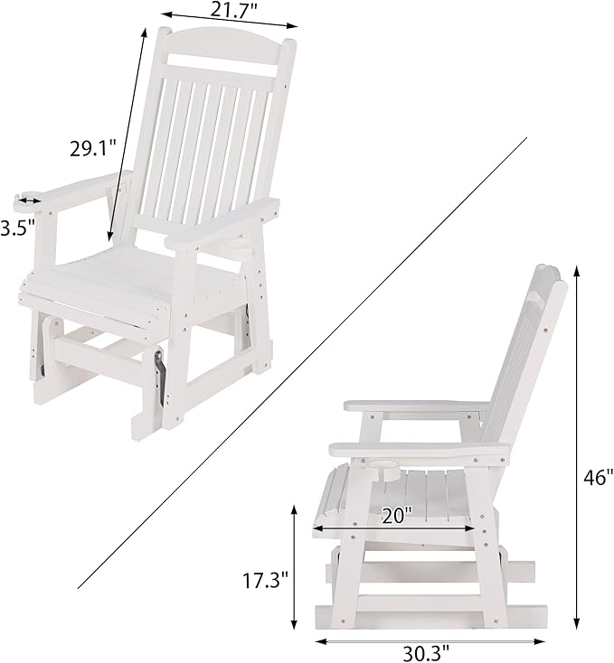 Poly Lumber Patio Glider for One Person, with Cup Holders, High Backrest and Deep Contoured Seat, HIPS Material - Photo 2