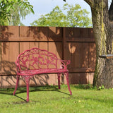 Red Patio Outdoor Park Loveseat Floral Bench for Garden Porch Deck Lawn Porch Path Yard Decor Made Cast Iron Anti-Rust - Photo 6