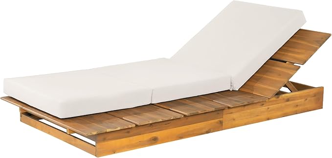 Christopher Knight Home Bard Patio Chaise Lounge Chair Outdoor, Acacia Wood Poolside Sun Lounger with 3-Folds Cushion - Photo 7