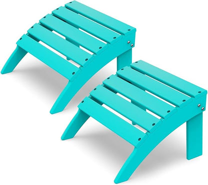 IVY&LANE Outdoor Adirondack Ottoman | Folding | Set of 2 | HDPE | Aqua | All Weather | Waterproof Patio Footrest for Adirondack Chair | Poly Lumber Foot Rest for Deck Backyard