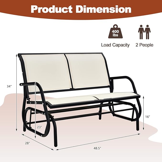 DORTALA 48'' Outdoor Patio Swing Glider Bench Chair, Cozy Patio Bench for 2 People - Photo 3