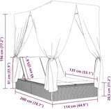 Double Chaise Lounge 78.7"x44.9"x77.2" Gray PE Rattan Adjustable Backrest UV Roof Curtains Navy Cushion Pool Garden - Photo 2
