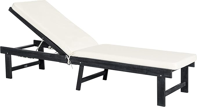 SAFAVIEH Outdoor Collection Inglewood Dark Slate Grey Solid Wood/Beige Cushion Chaise Lounge Chair (PAT6723K) - Photo 4