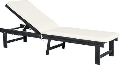 SAFAVIEH Outdoor Collection Inglewood Dark Slate Grey Solid Wood/Beige Cushion Chaise Lounge Chair (PAT6723K)