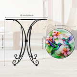 18 Inch Outdoor Side Table, Hummingbird Metal Accent Table, Indoor Small Round End Table - Photo 3