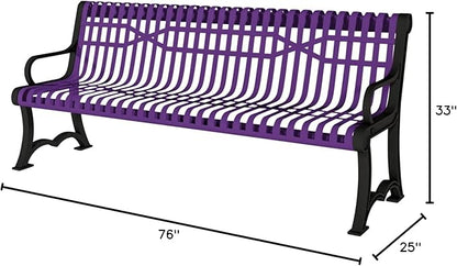 COATEDOUTDOORFURNITURE Heavy-Duty Outdoor Bench Thermoplastic Coated, Slatted Steel, Commercial-Grade Garden Bench, Made in America (Portable with Back, 4 Ft, Textured Purple)