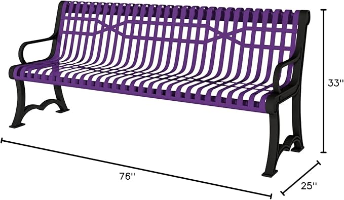 COATEDOUTDOORFURNITURE Coated Outdoor Furniture Heavy-Duty Outdoor Bench Thermoplastic Coated, Slatted Steel, Commercial-Grade Garden Bench, Made in America (Portable with Back, 4 Ft, Purple)