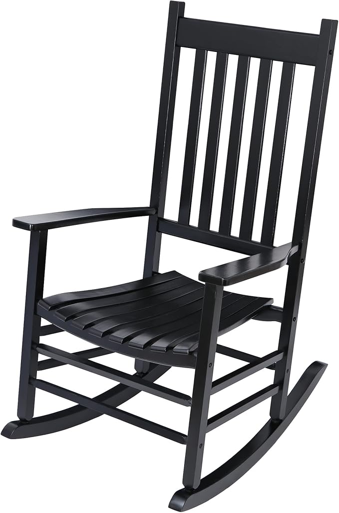 SUPER DEAL Outdoor Wood Rocking Chair for Porch, All Weather Resistant Outdoor Indoor Patio Rocker Chair, Black