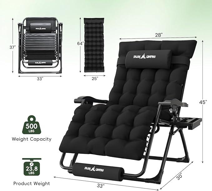 Amopatio Oversized Zero Gravity Chair w/Removable Cushion&Headrest - Photo 3