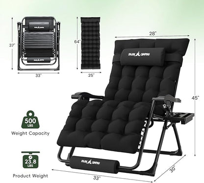 Amopatio Oversized Zero Gravity Chair w/Removable Cushion&Headrest, XXL 33In Reclining Camping Lounge Chair Upgraded Lock and Footrest, Folding Patio Recliner for Indoor Outdoor, Black
