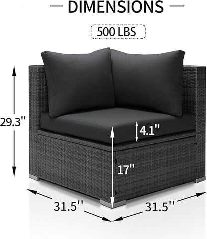 NICESOUL 29.3" High-Back Modern Luxury Patio Corner Sofa, Outdoor Furniture Piece Wide Deep Seat, All-Weather Wicker Modular Sectional Seating for Backyard, Deck, Sunroom, Dark Grey