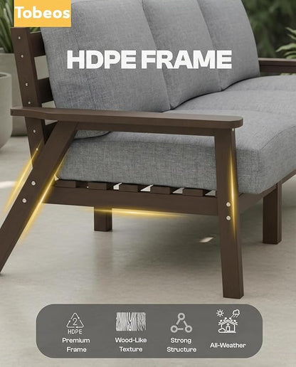 HDPE Patio Furniture Set 10 Seats, Outdoor Couch with Washable Thick Grey Cushions & Coffee Table & Side Table, Outdoor Sectional Furniture for Backyard, Deck, Lawn, Porch (Brown Frame)