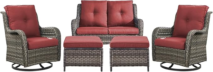 Rilyson Wicker Patio Furniture Set - 5 Piece Rattan Outdoor Sectional Conversation Sets with 2 Rocking Swivel Chairs - Photo 1
