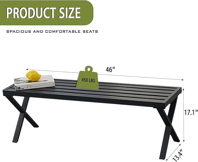 Outdoor Metal Backless Bench Set of 2, Weatherproof Patio Bench with Slatted Seat, X-Shaped Legs, All-Weather Garden Bench for Porch, Patio, Lawn and Backyard, Black