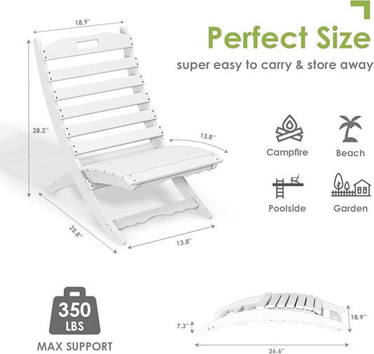GREENVINES Folding-Xavier-Chairs Set of 4 | Wave | Portable Adirondack-Chair | HDPE Plastic | All Weather Fire-Pit Chair | White | for Beach Outdoor Deck Poolside Garden Patio Porch Fishing