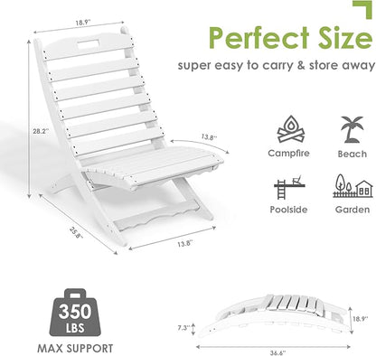 GREENVINES Folding Wave Chairs Set of 2 | Xavier | Portable Adirondack Chair | HDPE Plastic | All Weather | White | for Fire Pit Beach Poolside Outdoor Deck Garden Patio Porch Fishing