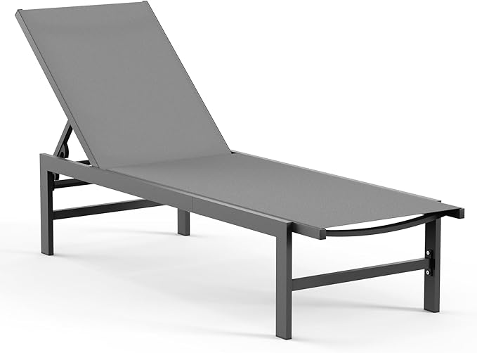 Outdoor Lounge Chair for Pool, Aluminum Chaise Lounge Chairs with 5-Position Recliner, Patio Lounge Chair for Backyard - Photo 1