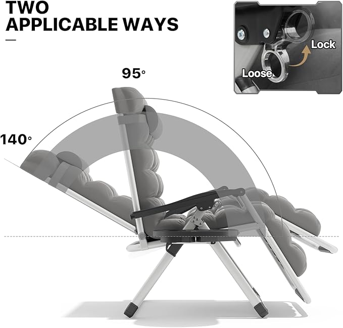 MoNiBloom Beach Chaise Lounge Chair, Patio Folding Recliner with Removable Cushion, Headrest & Tray - Photo 5