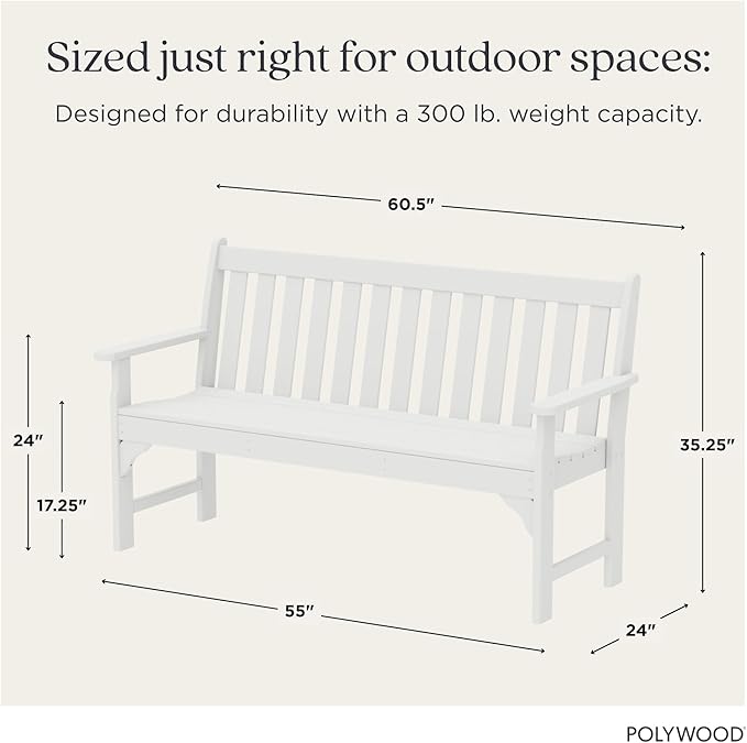 POLYWOOD Vineyard 60" Outdoor Patio Bench, White - Photo 3