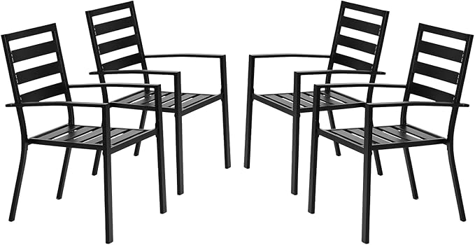 VINGLI Outdoor Dining Chairs Set of 4, Metal Frame Patio Chairs with Armrests - Photo 1