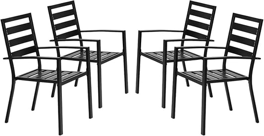 VINGLI Outdoor Dining Chairs Set of 4, Metal Frame Patio Chairs with Armrests, Patio Dining Chairs Garden Chairs for Yard, Front Porch and Deck, Black