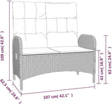 Garden Bench Deck Bench Reclining Patio Bench with Cushions 42.1" Poly Rattan Gray - Photo 2