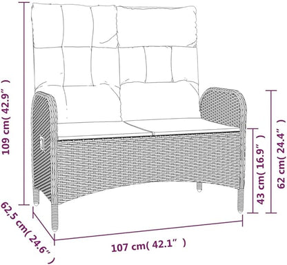 Garden Bench Deck Bench Reclining Patio Bench with Cushions 42.1" Poly Rattan Gray