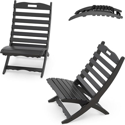 IVY&LANE Portable Xavier-Chairs Set of 2 | Folding-Adirondack-Chair | Wave | HDPE Plastic | Black | All-Weather Resistant | for Outdoor Fire-Pit Patio Lawn Beach Poolside